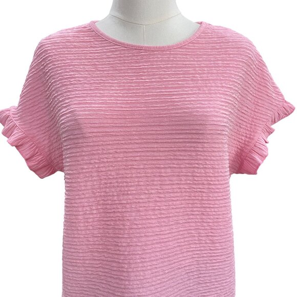 Pink Textured Ruffle Sleeve Top NWOT Soft Girl Coquette Feminine Casual Blouse - Picture 6 of 8